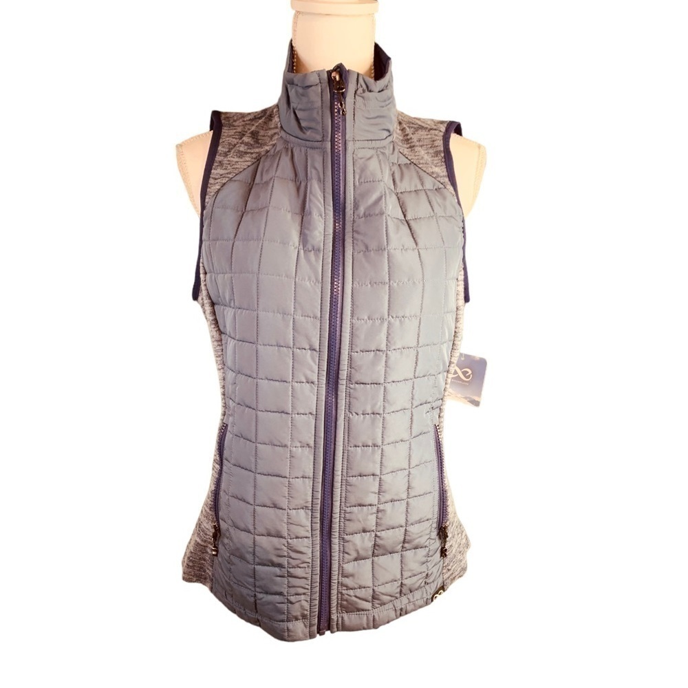 Be Boundless Light Blue Quilted Mixed Media Zip Vest Women’s Medium NWT